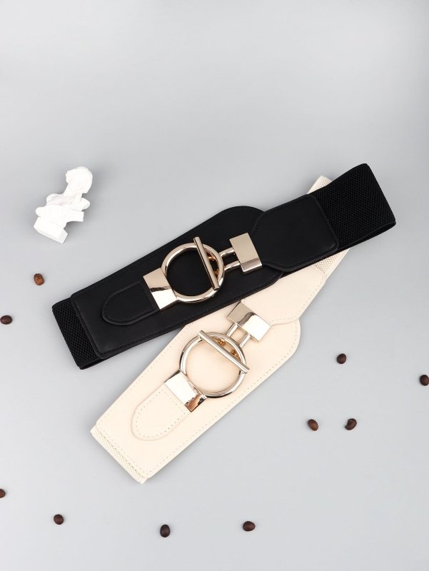 PU Elastic Wide Belt with Alloy Buckle - ShalayeFashion