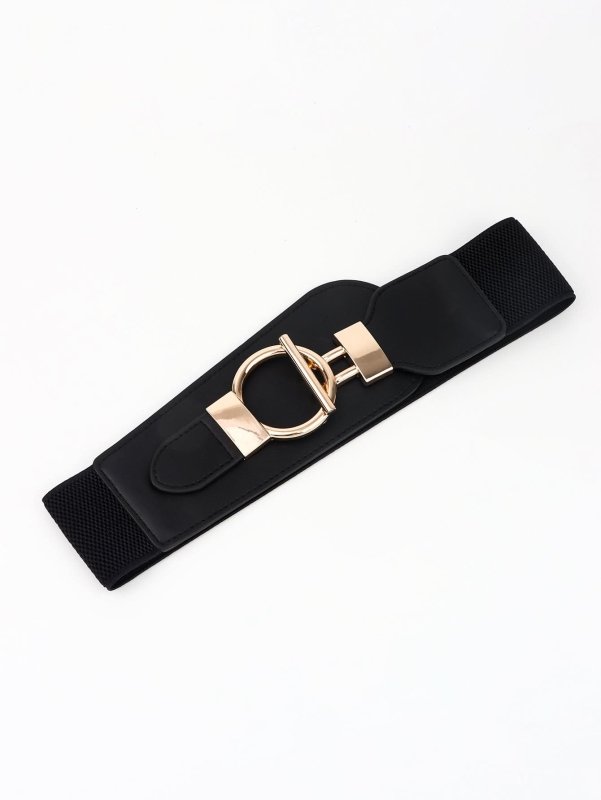PU Elastic Wide Belt with Alloy Buckle - ShalayeFashion