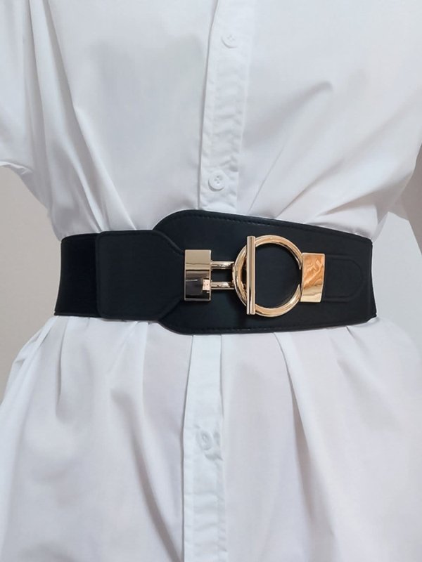 PU Elastic Wide Belt with Alloy Buckle - ShalayeFashion