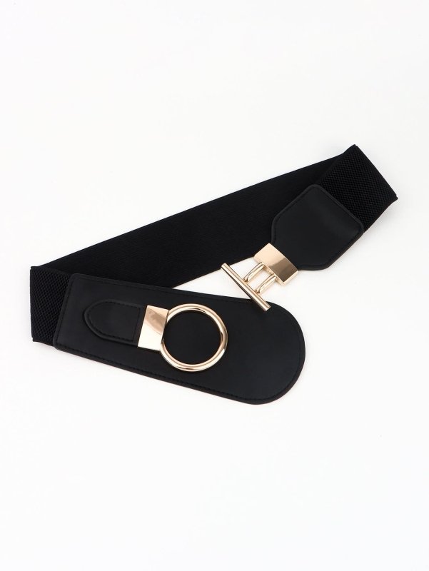 PU Elastic Wide Belt with Alloy Buckle - ShalayeFashion