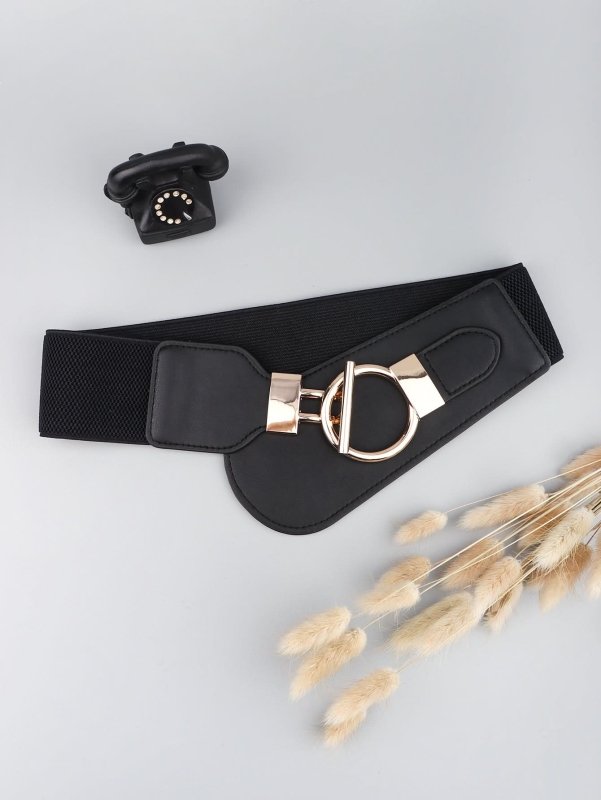 PU Elastic Wide Belt with Alloy Buckle - ShalayeFashion