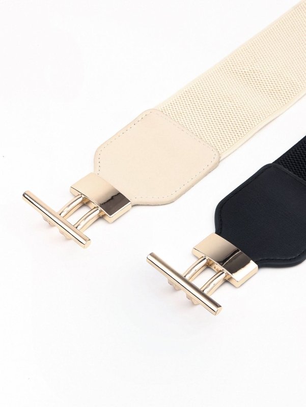 PU Elastic Wide Belt with Alloy Buckle - ShalayeFashion
