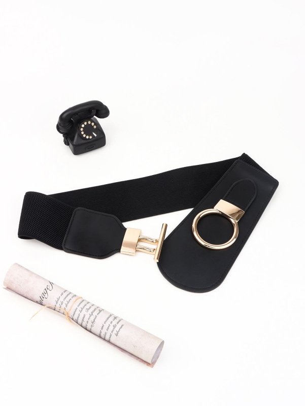 PU Elastic Wide Belt with Alloy Buckle - ShalayeFashion