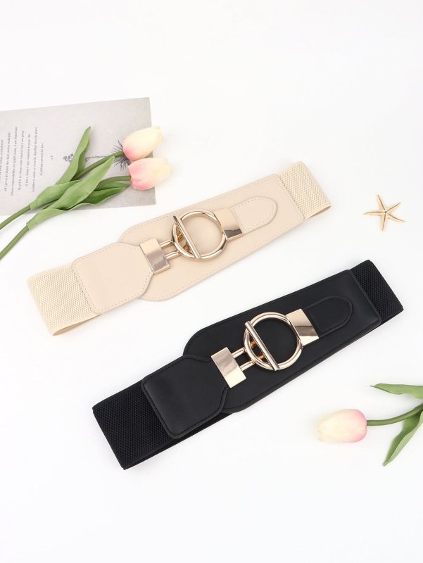 PU Elastic Wide Belt with Alloy Buckle - ShalayeFashion