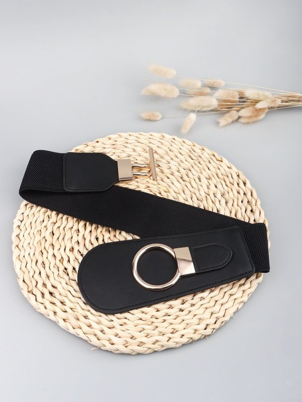 PU Elastic Wide Belt with Alloy Buckle - ShalayeFashion