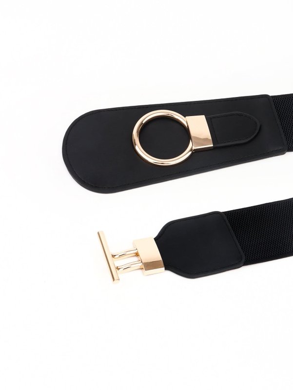 PU Elastic Wide Belt with Alloy Buckle - ShalayeFashion
