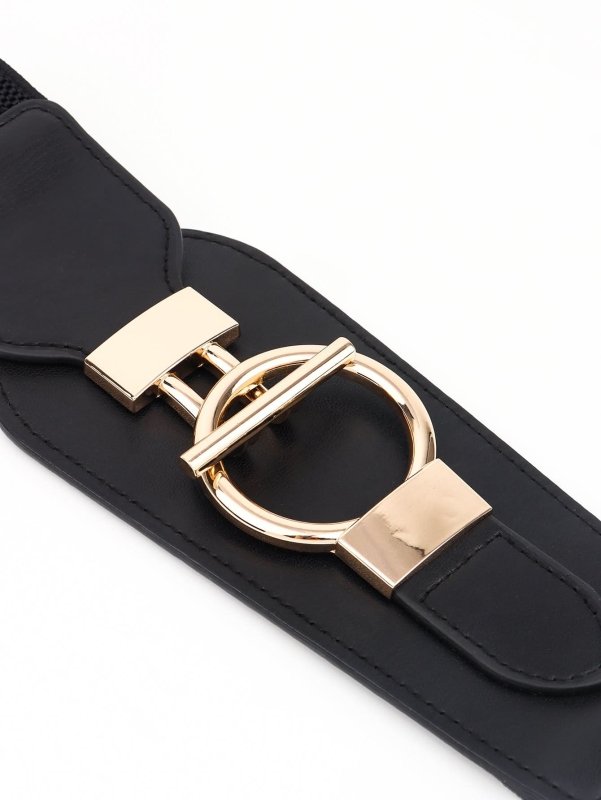 PU Elastic Wide Belt with Alloy Buckle - ShalayeFashion