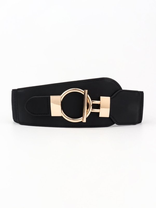 PU Elastic Wide Belt with Alloy Buckle - ShalayeFashion