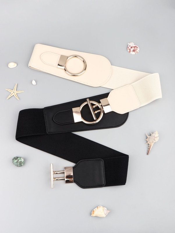 PU Elastic Wide Belt with Alloy Buckle - ShalayeFashion