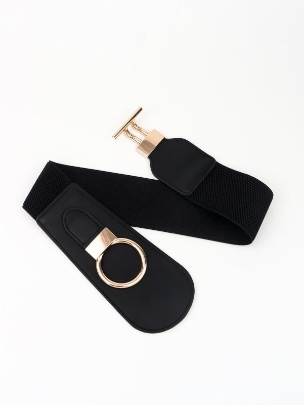 PU Elastic Wide Belt with Alloy Buckle - ShalayeFashion