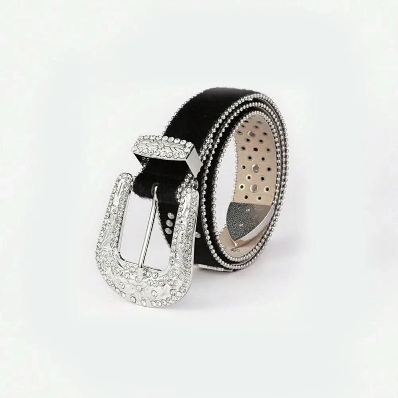 PU Leather Inlaid Rhinestone Belt - ShalayeFashion