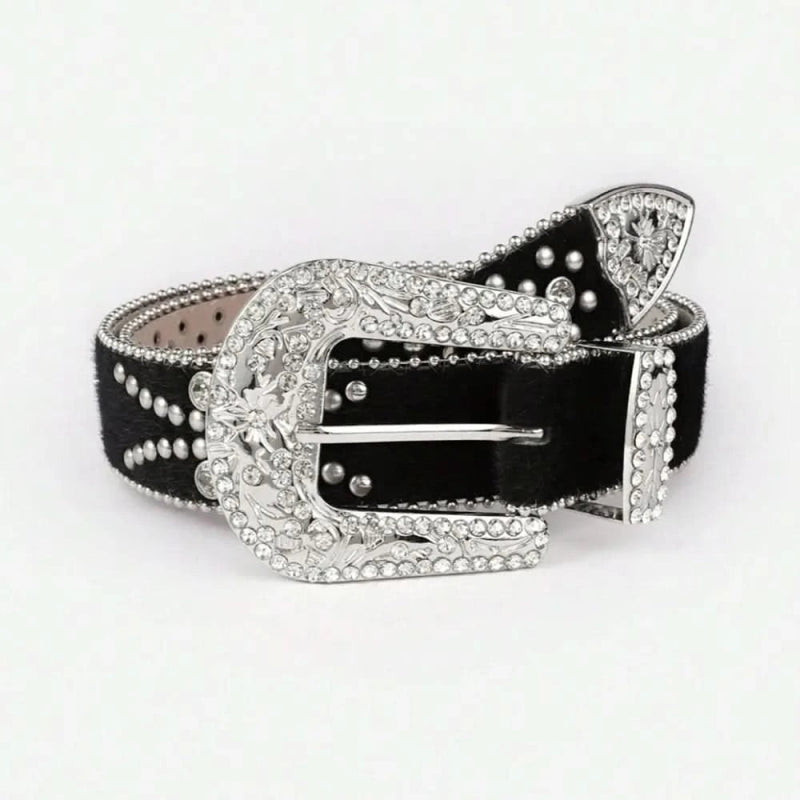 PU Leather Inlaid Rhinestone Belt - ShalayeFashion