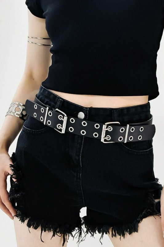 PU Leather Two Row Eyelet Belt - ShalayeFashion