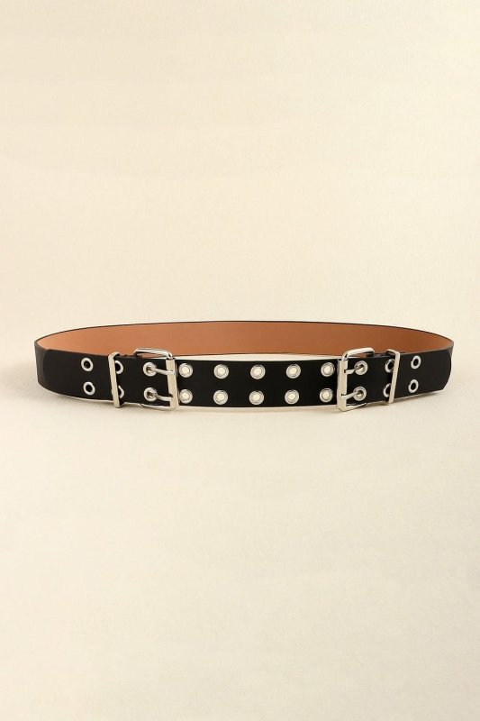 PU Leather Two Row Eyelet Belt - ShalayeFashion