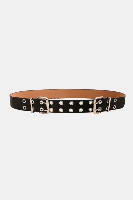 PU Leather Two Row Eyelet Belt - ShalayeFashion