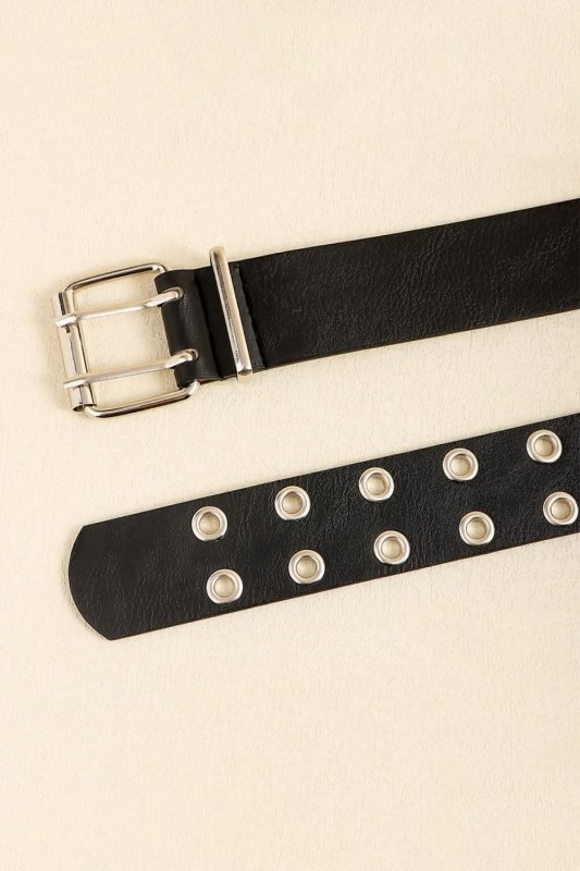 PU Leather Two Row Eyelet Belt - ShalayeFashion