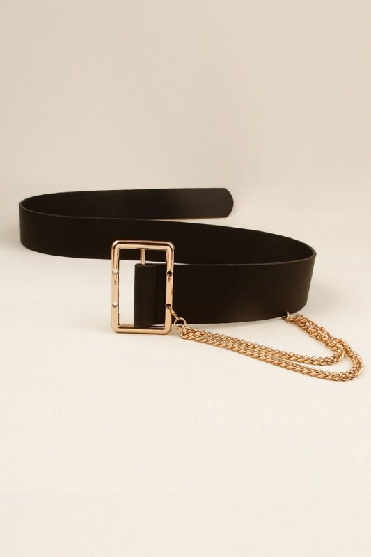 PU Leather Wide Belt with Chain - ShalayeFashion