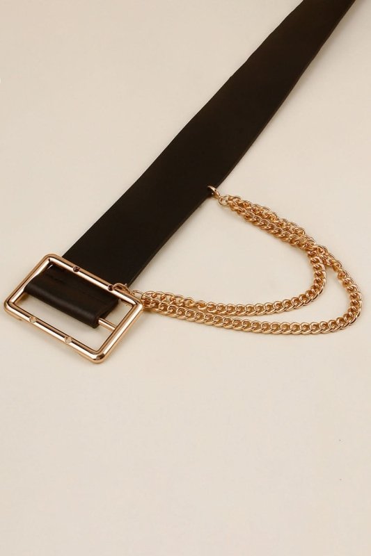 PU Leather Wide Belt with Chain - ShalayeFashion
