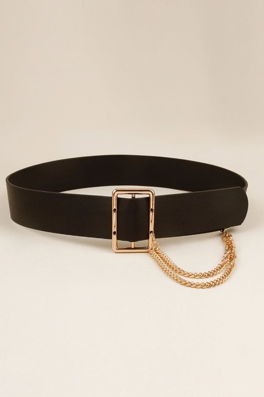 PU Leather Wide Belt with Chain - ShalayeFashion
