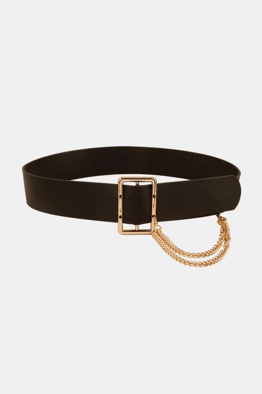 PU Leather Wide Belt with Chain - ShalayeFashion
