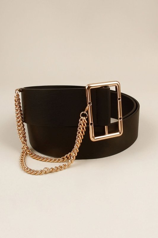 PU Leather Wide Belt with Chain - ShalayeFashion