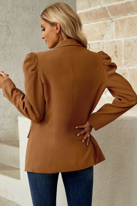 Puff Sleeve Shawl Collar Blazer - ShalayeFashion