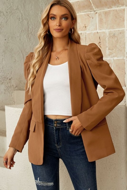 Puff Sleeve Shawl Collar Blazer - ShalayeFashion