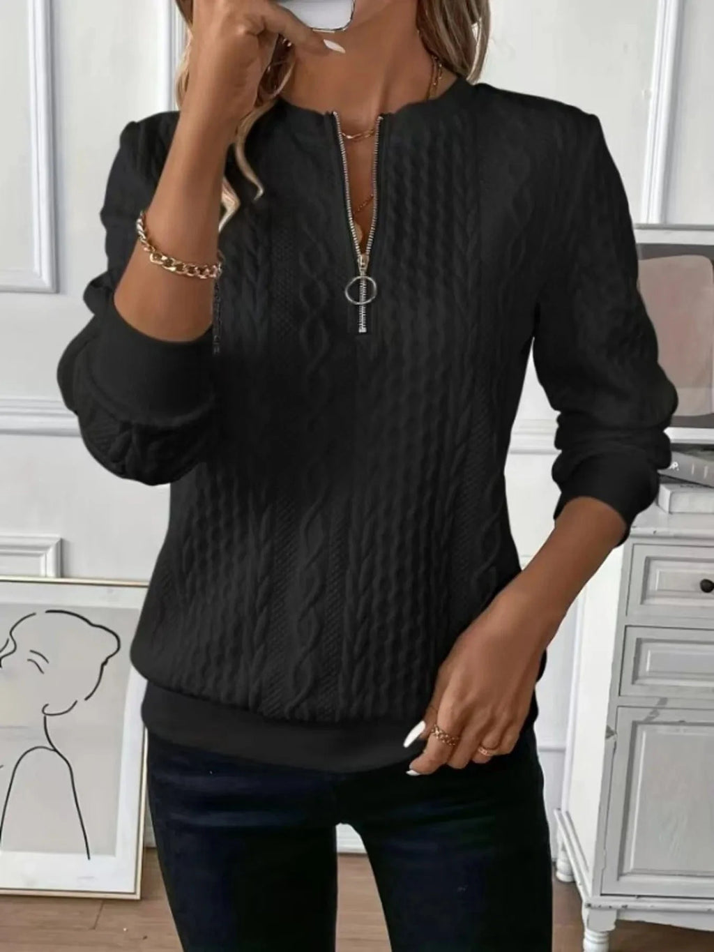Quarter - Zip Long Sleeve Sweatshirt - ShalayeFashion