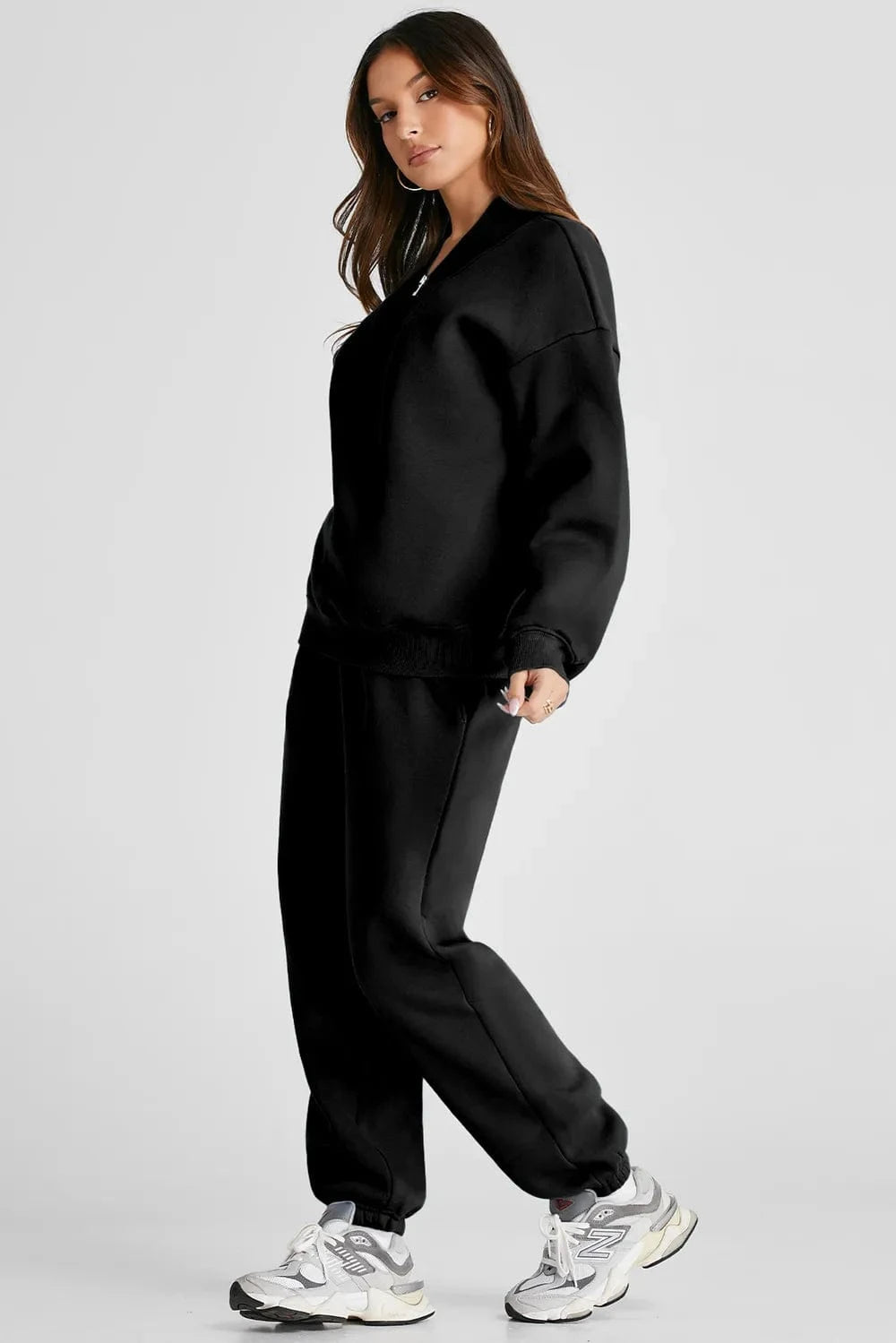 Quarter Zip Long Sleeve Top and Pants Set - ShalayeFashion