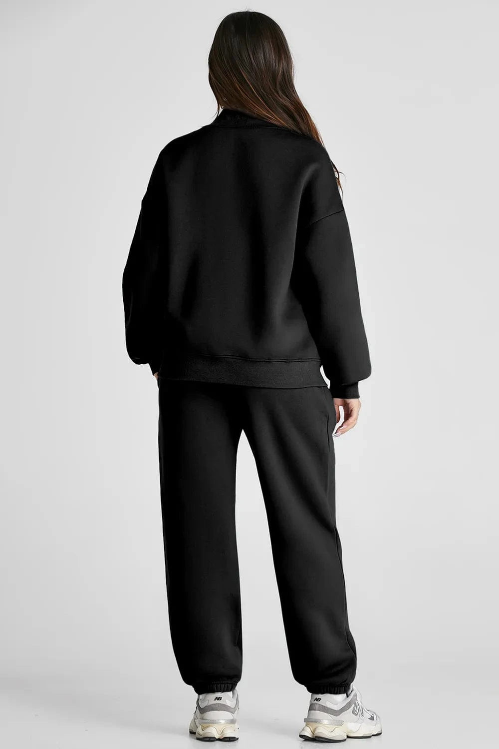 Quarter Zip Long Sleeve Top and Pants Set - ShalayeFashion