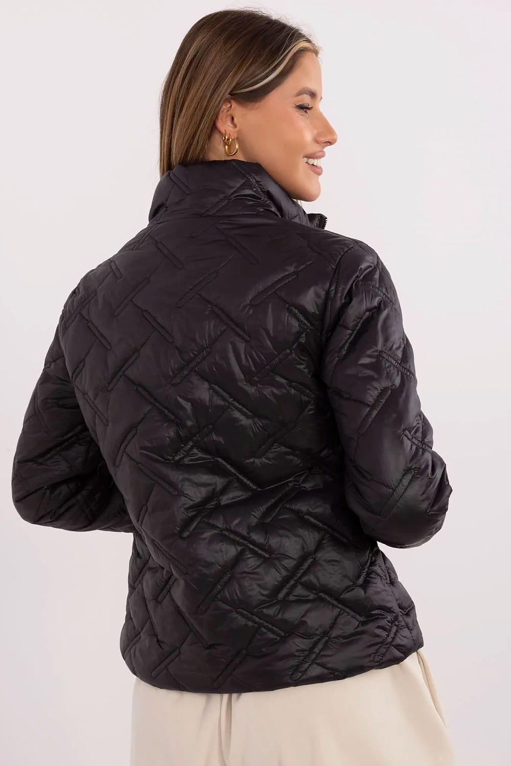 Quilted Nylon Jacket Zipper Pockets - ShalayeFashion