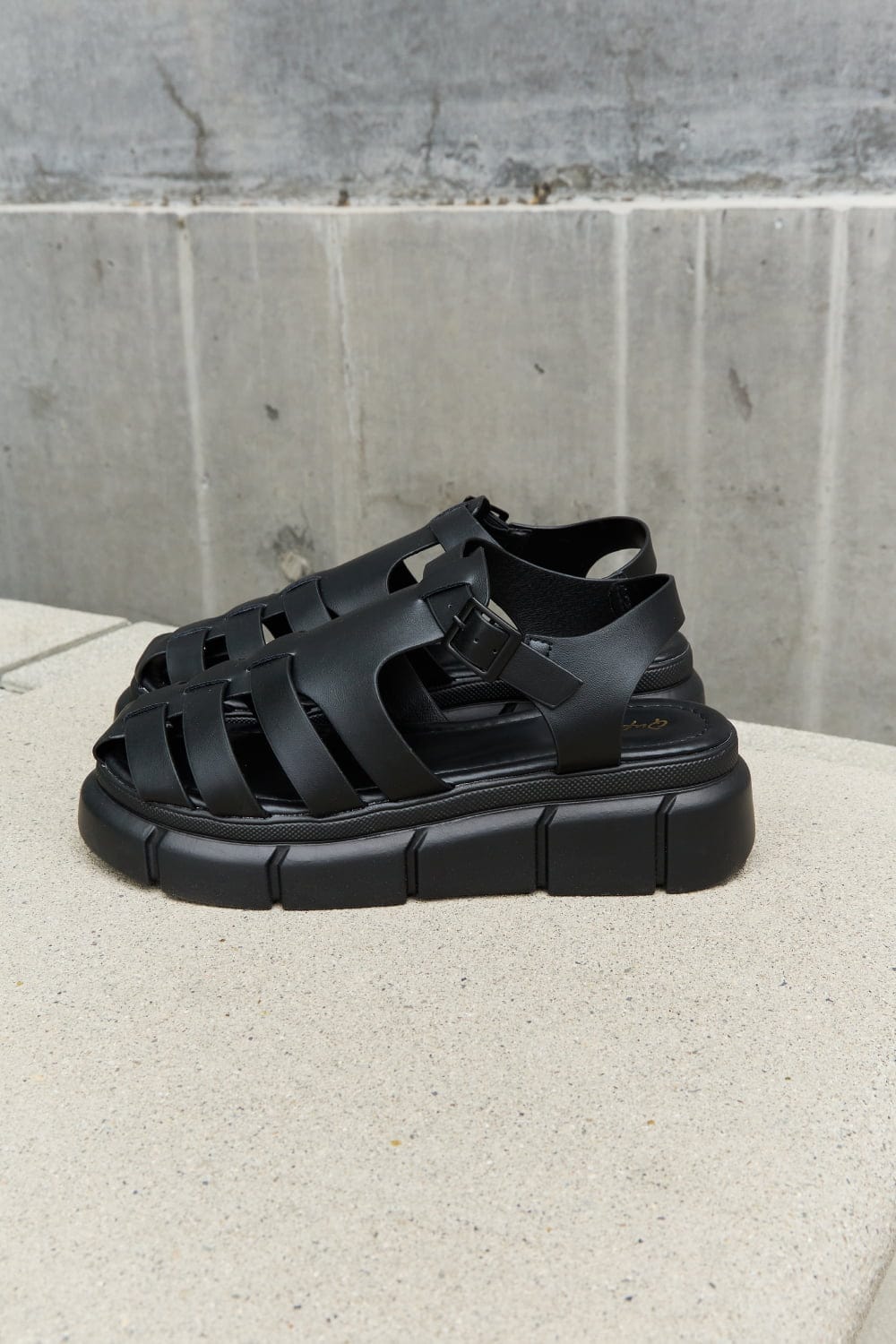 Qupid Platform Cage Stap Sandal in Black - ShalayeFashion