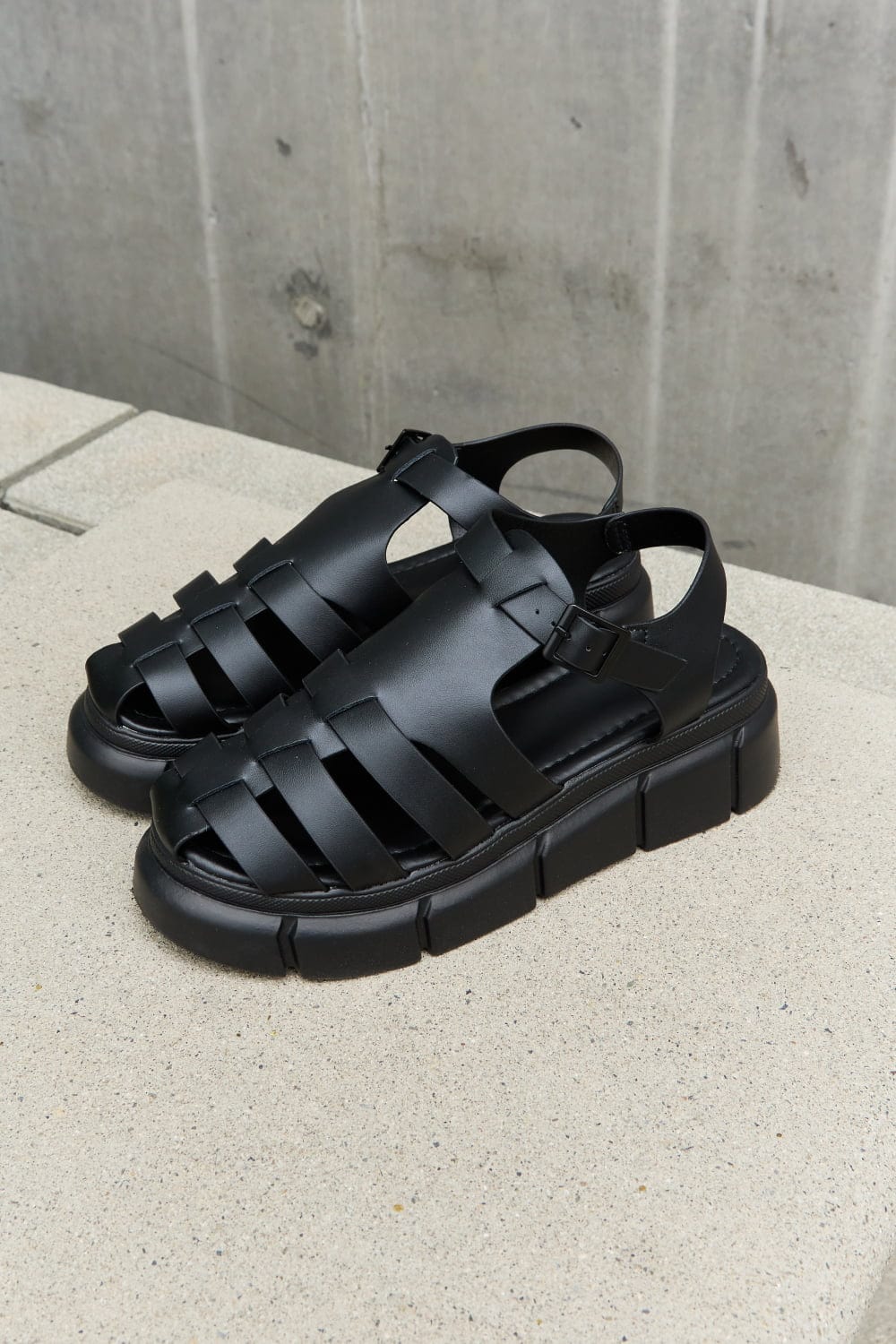 Qupid Platform Cage Stap Sandal in Black - ShalayeFashion