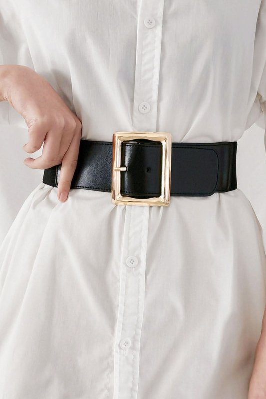 Rectangle Buckle Elastic Wide Belt - ShalayeFashion