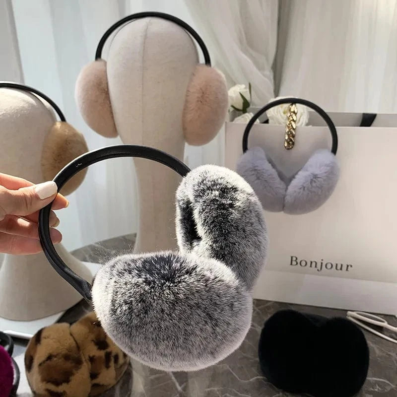 Rex Rabbit Fur Earmuffs Women Winter - ShalayeFashion