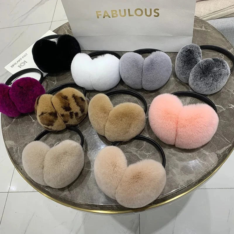 Rex Rabbit Fur Earmuffs Women Winter - ShalayeFashion