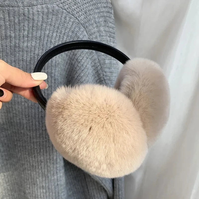 Rex Rabbit Fur Earmuffs Women Winter - ShalayeFashion