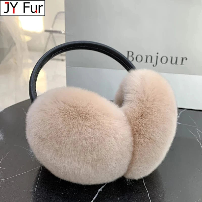 Rex Rabbit Fur Earmuffs Women Winter - ShalayeFashion