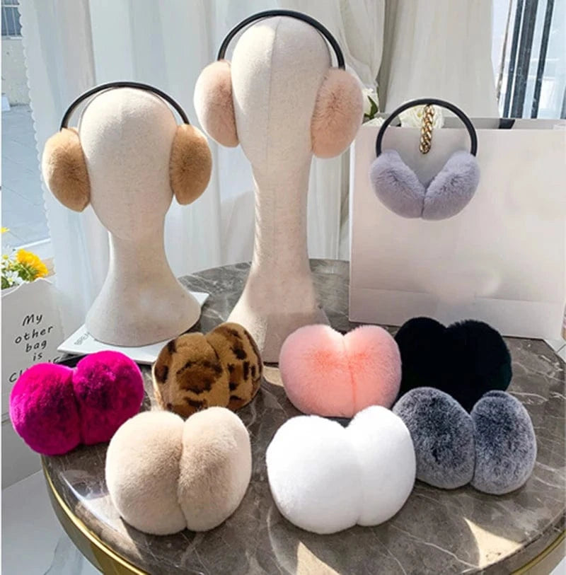 Rex Rabbit Fur Earmuffs Women Winter - ShalayeFashion