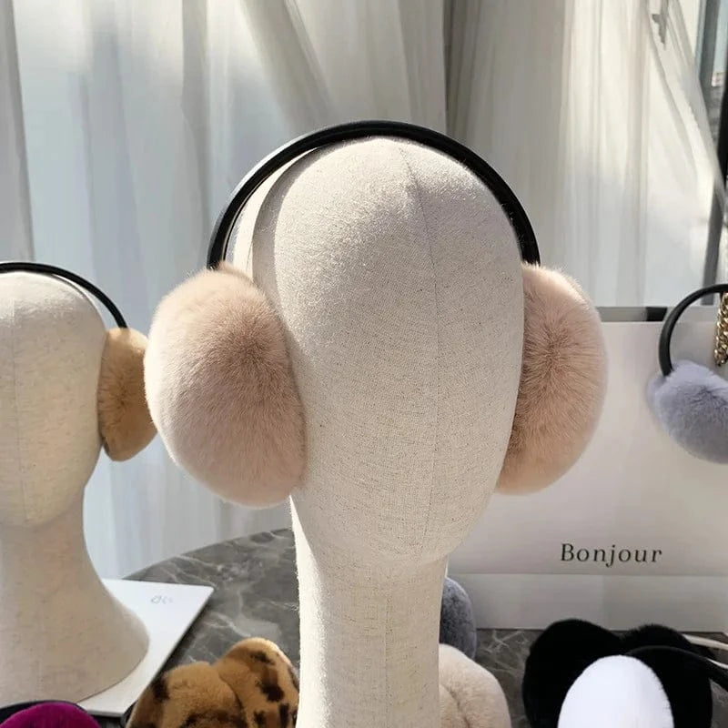 Rex Rabbit Fur Earmuffs Women Winter - ShalayeFashion