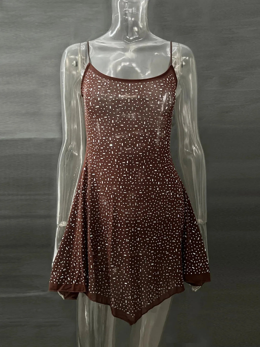 Rhinestone Decor Mini Cami Dress - ShalayeFashion