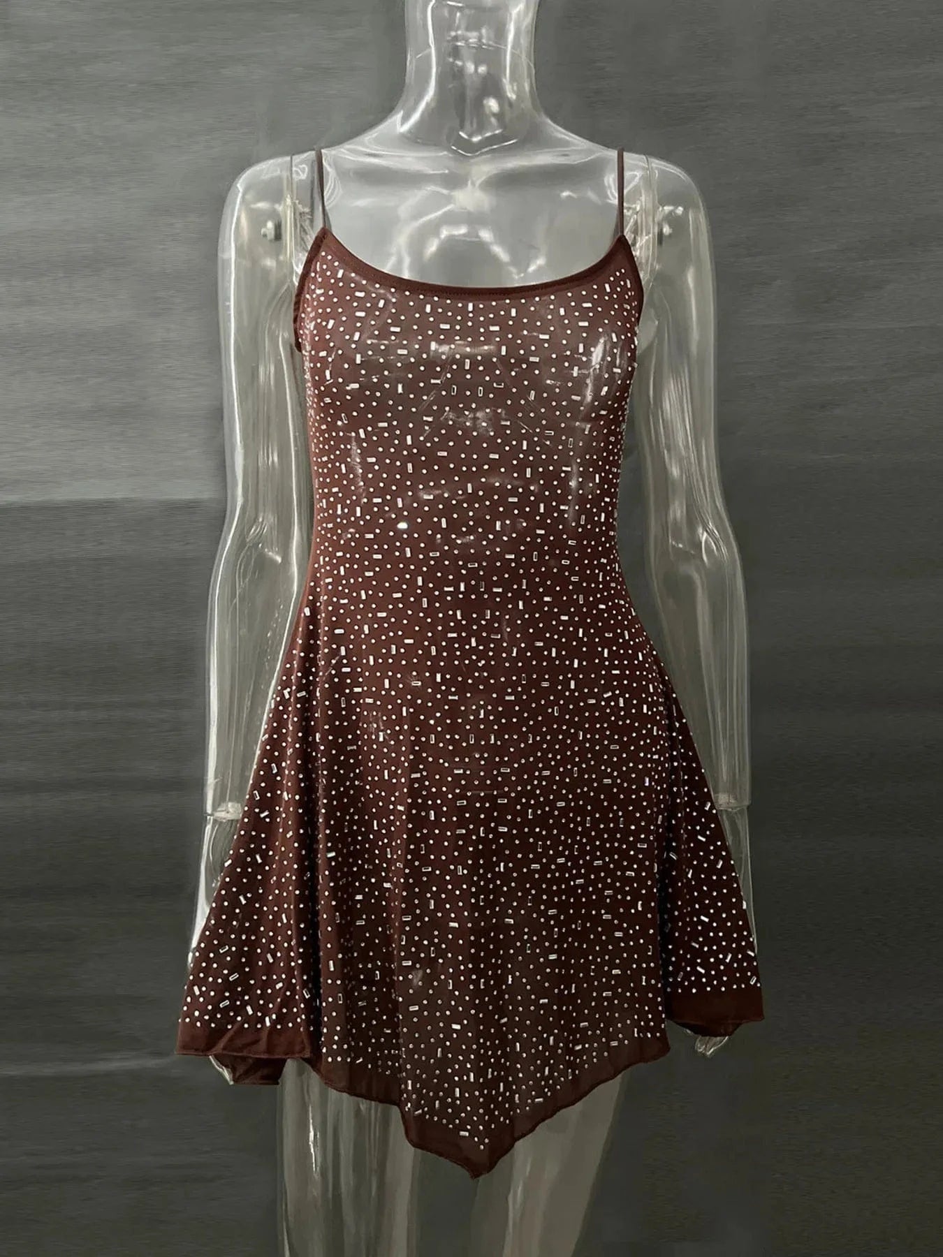 Rhinestone Decor Mini Cami Dress - ShalayeFashion