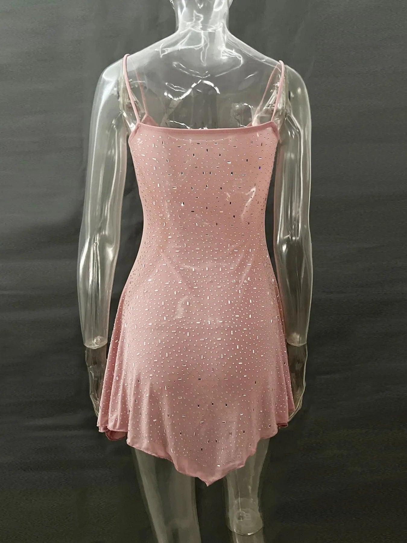 Rhinestone Decor Mini Cami Dress - ShalayeFashion