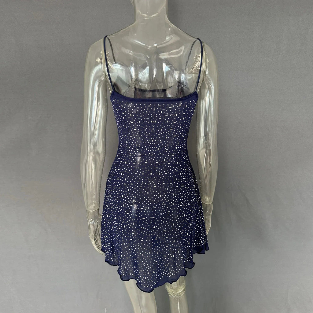 Rhinestone Decor Mini Cami Dress - ShalayeFashion