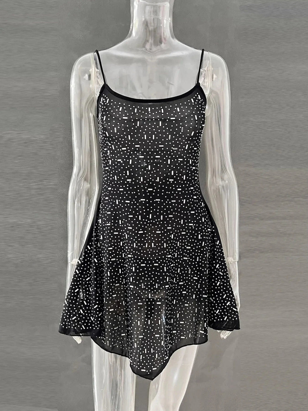 Rhinestone Decor Mini Cami Dress - ShalayeFashion