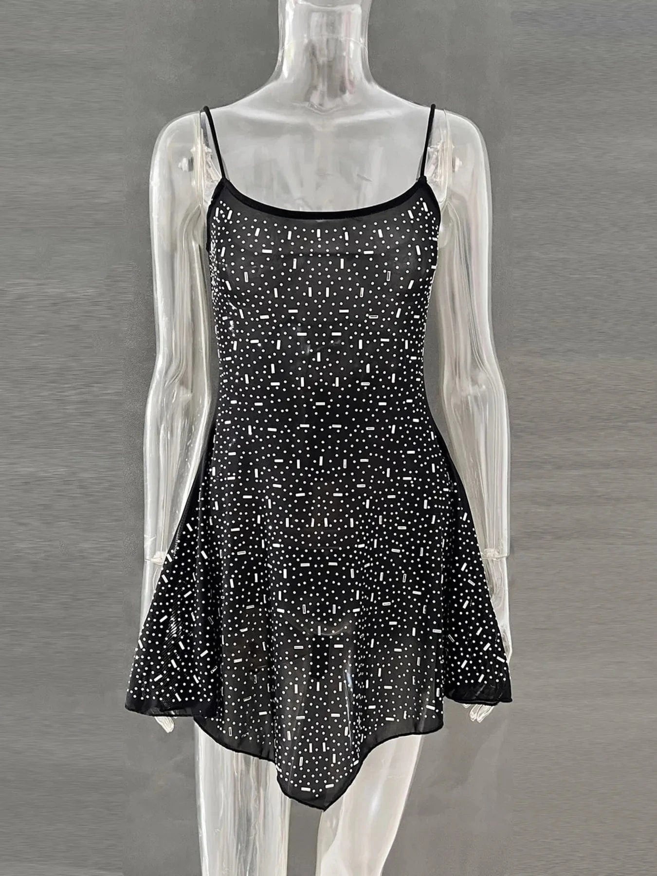 Rhinestone Decor Mini Cami Dress - ShalayeFashion