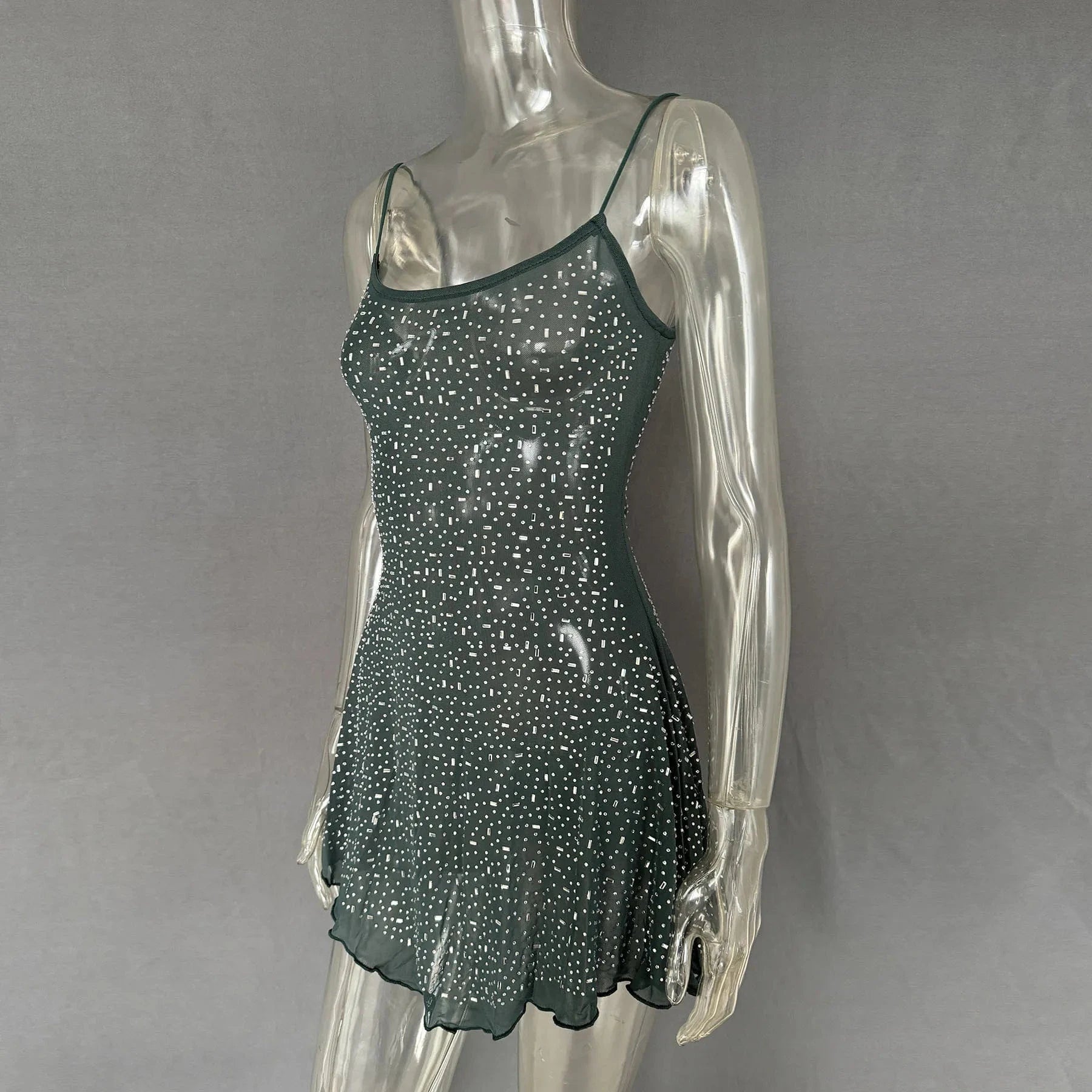 Rhinestone Decor Mini Cami Dress - ShalayeFashion