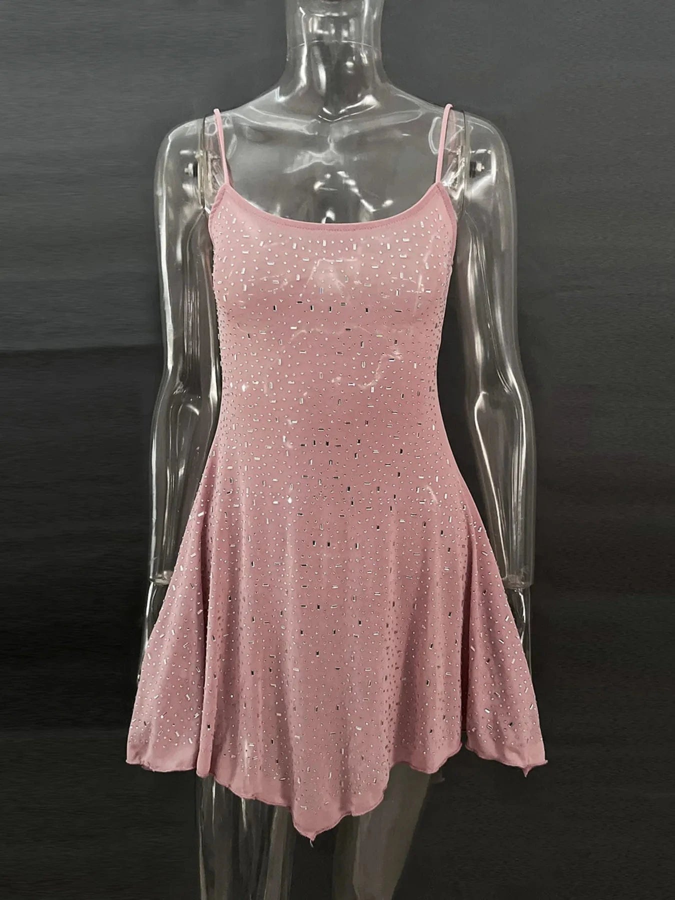 Rhinestone Decor Mini Cami Dress - ShalayeFashion