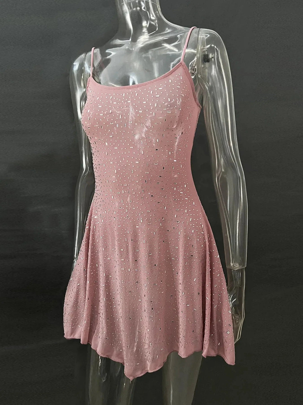 Rhinestone Decor Mini Cami Dress - ShalayeFashion