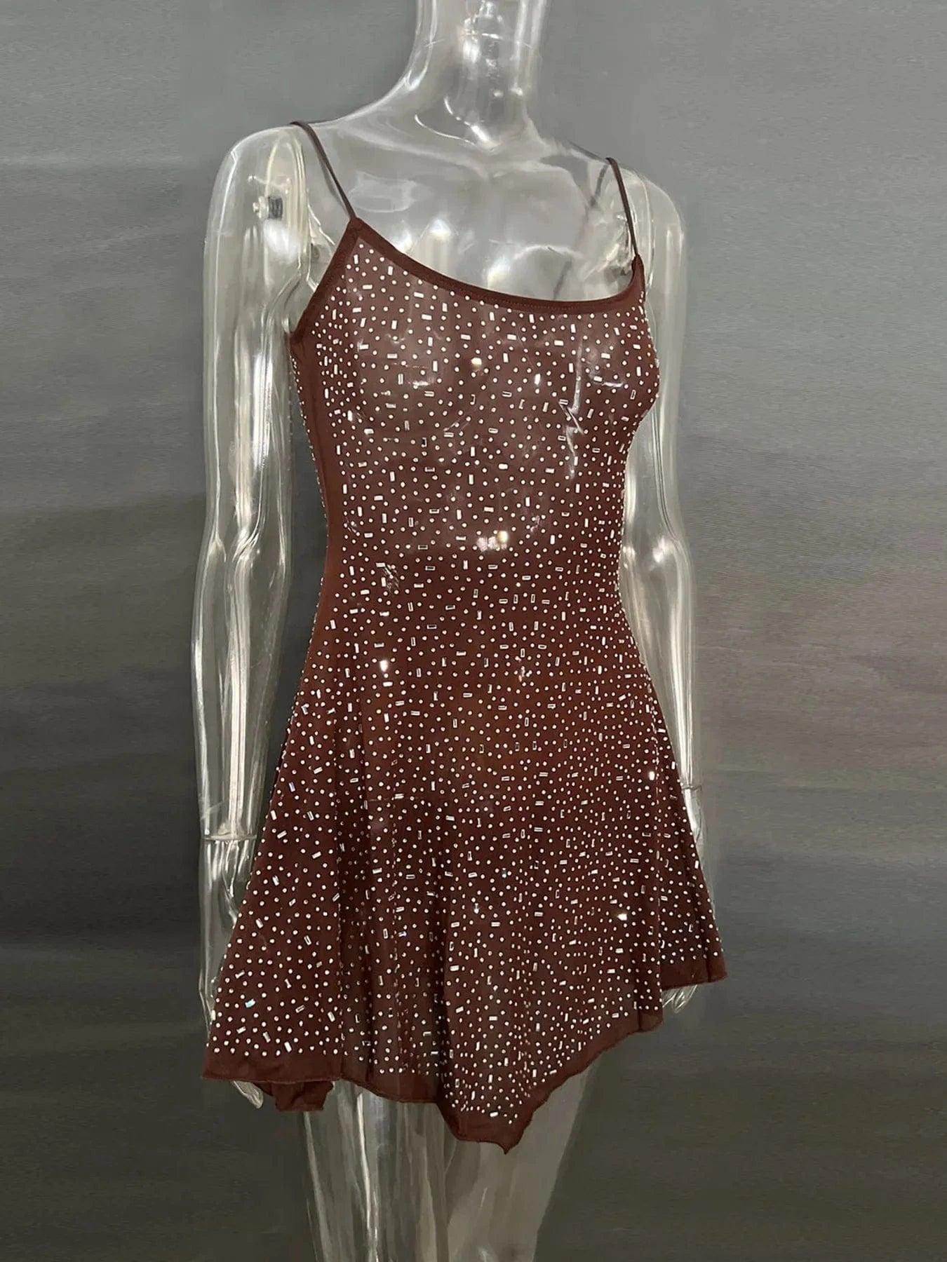 Rhinestone Decor Mini Cami Dress - ShalayeFashion